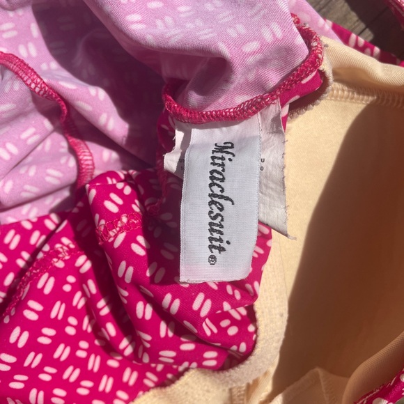 Pink and white one piece swimsuit with scoop and ruched sides - Picture 3 of 5